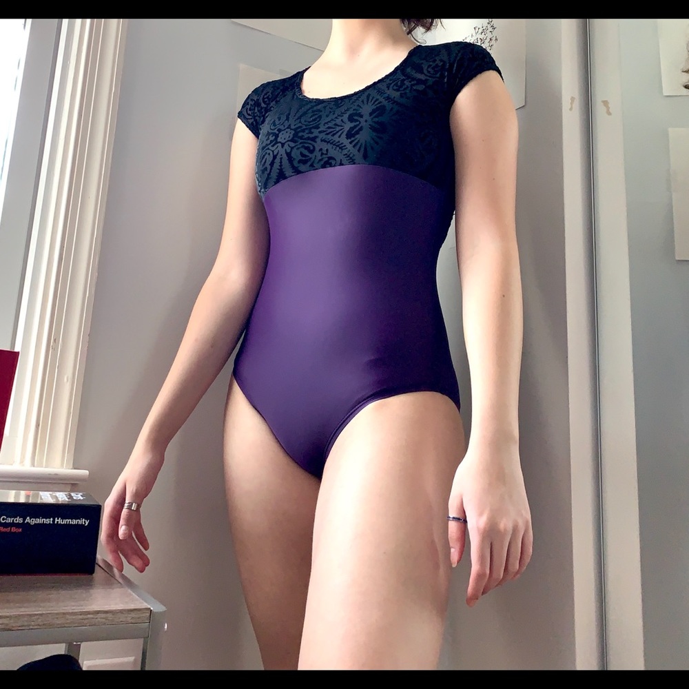 AUDITION DANCEWEAR BLACK/PURPLE LEOTARD SIZE SMALL